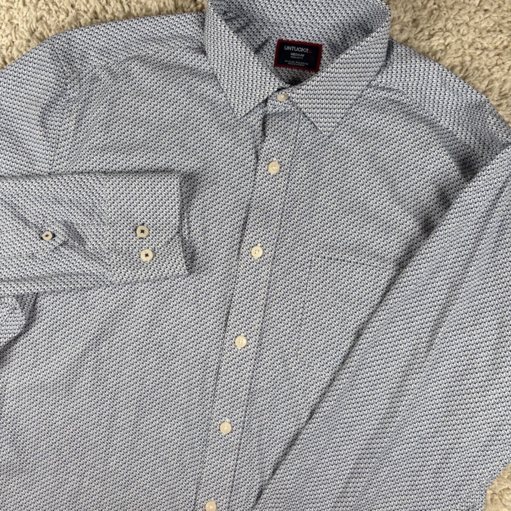 UNTUCKit Mens Button Down Shirt Medium Blue Teramo Geometric Stretch Performance